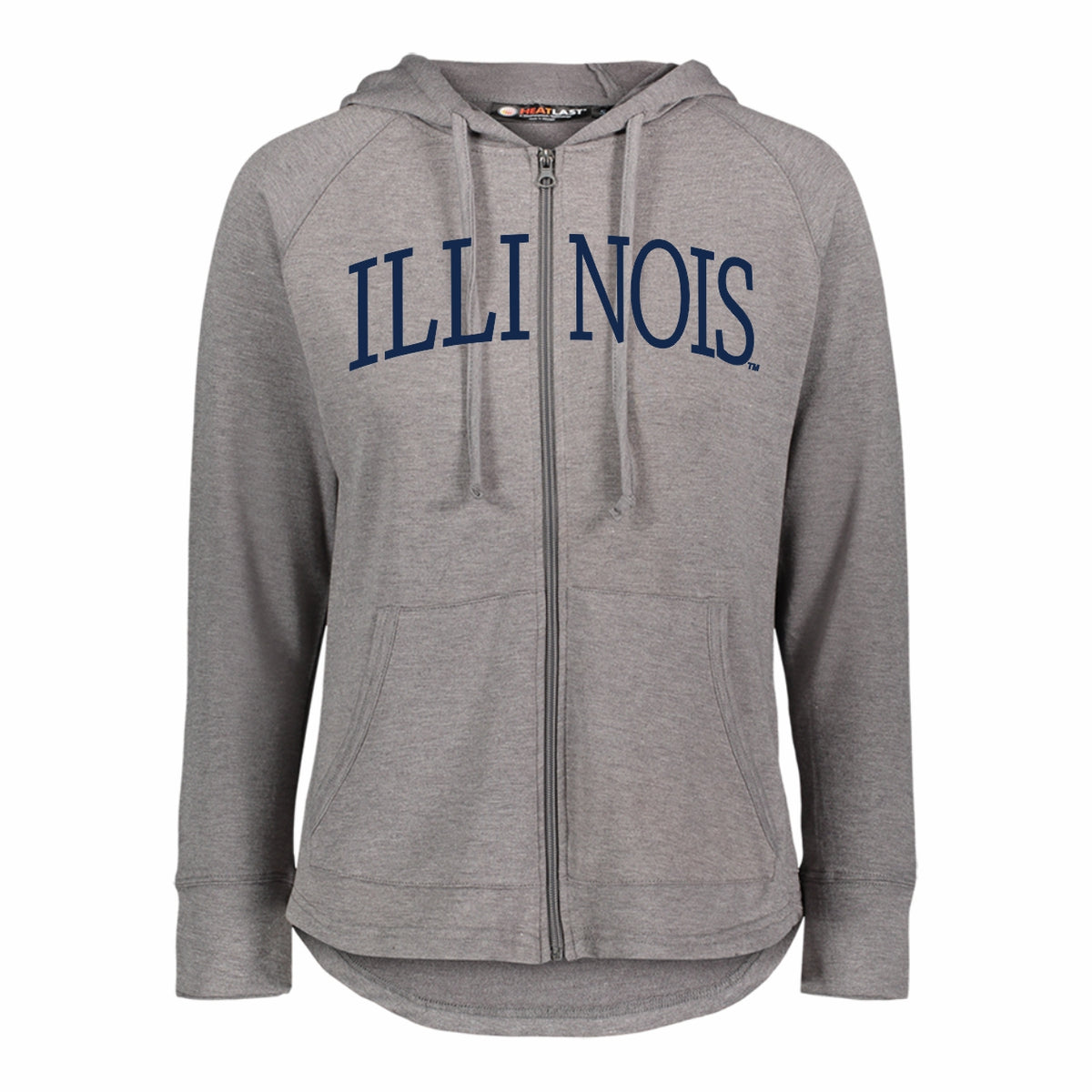 Illinois Hoodie Grey Full-Zip Curved Hem – Gameday Spirit Fanstore