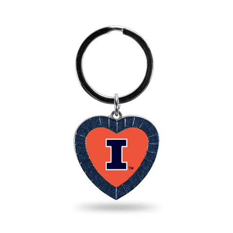 Illinois Fighting Illini Navy Rhinestone Heart Keychain