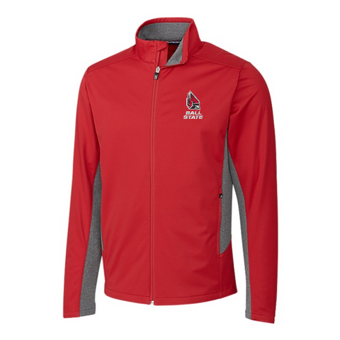 BSU Cardinals Men's Cutter &amp; Buck Navigate Softshell Full-Zip Red Jacket