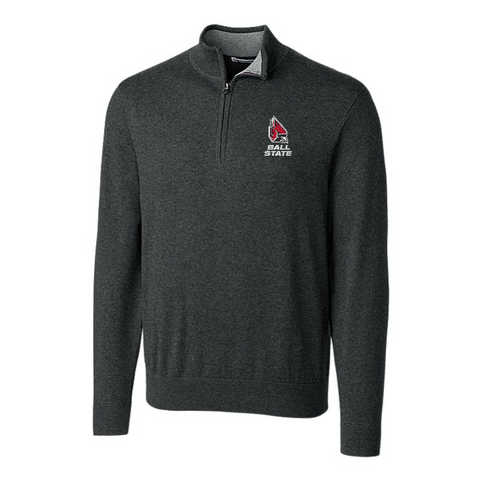 BSU Cardinals Men's Cutter & Buck Lakemont Tri-Blend Quarter-Zip Sweater
