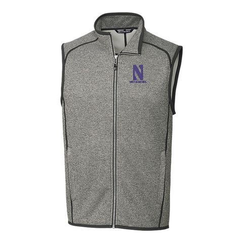 Northwestern Wildcats Men's Cutter &amp; Buck Grey Mainsail Sweater-Knit Full-Zip Vest