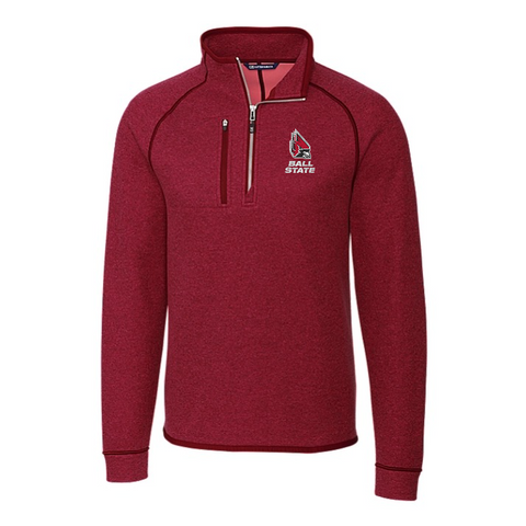BSU Cardinals Men's Cutter & Buck Mailsail Sweater Knit Half-Zip Red Jacket