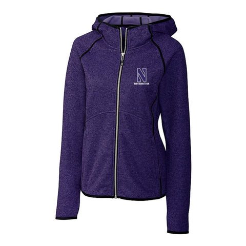 Northwestern Wildcats Women's Cutter &amp; Buck Mainsail Sweater-Knit Full-Zip Hoodie Jacket