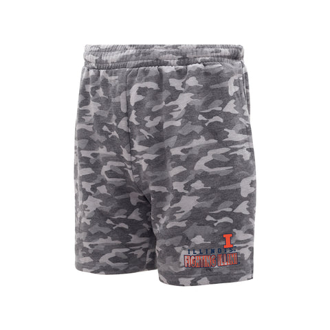 Illinois Fighting Illini Men's Grey Camo Fleece Shorts