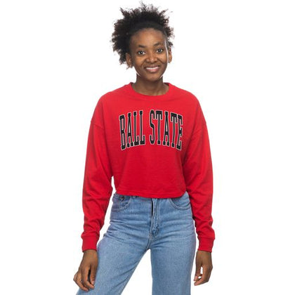BSU Cardinals Women's Cropped Red Long-Sleeve T-Shirt