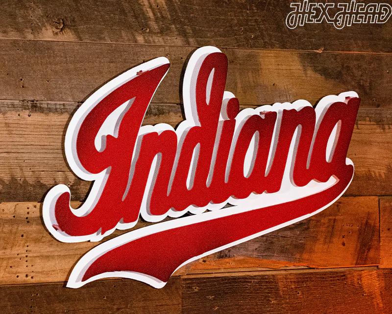 Indiana Script Flag Indiana Hoosiers Classic Script 3D Vintage Metal Wall Art 15'' x 8.5 ...