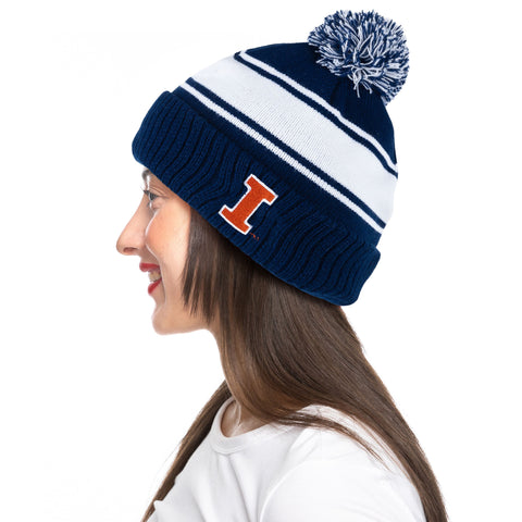 Illinois Fighting Illini Striped Pom-Pom Beanie
