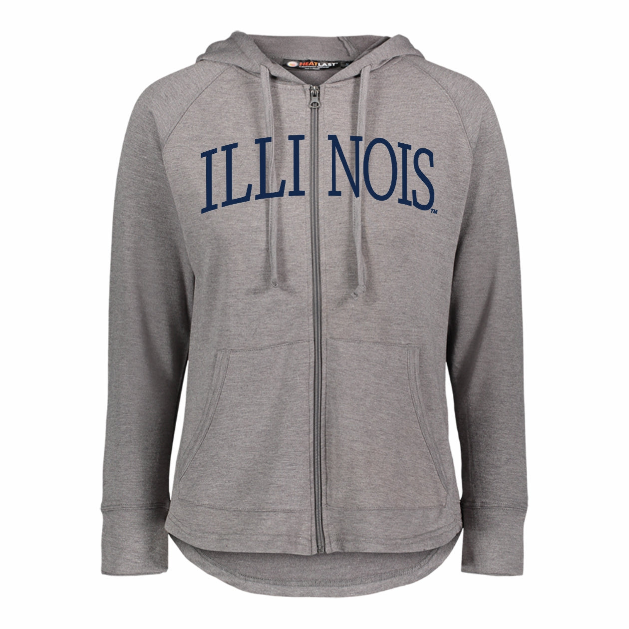 Illinois Hoodie Grey Full-Zip Curved Hem – Gameday Spirit Fanstore