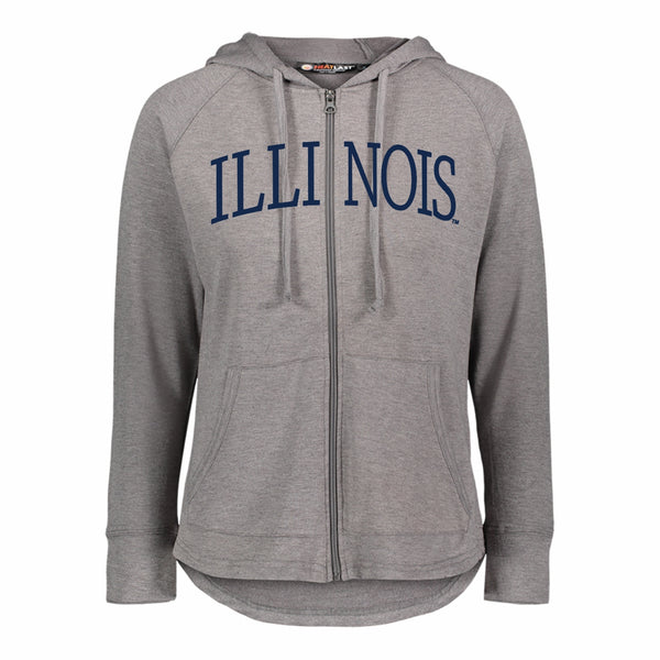 Illinois Hoodie Grey Full-Zip Curved Hem – Gameday Spirit Fanstore