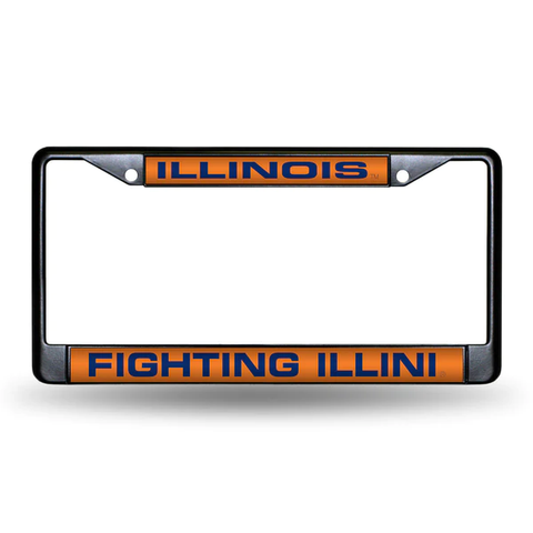 Illinois Fighting Illini Black Laser Chrome 12 x 6 License Plate Frame