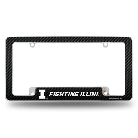 Illinois Fighting Illini - Carbon Fiber - Chrome License Plate Frame