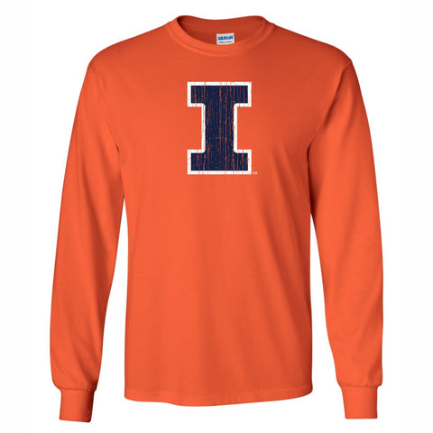 Illinois Fighting Illini Distressed Block I Orange Long-Sleeve T-Shirt