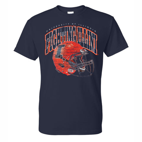 Illinois Fighting Illini Distressed Football Helmet T-Shirt