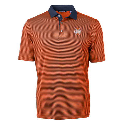 Illinois Fighting Illini Men's Cutter &amp; Buck Virtue Eco Pique Micro Stripe Recycled Polo