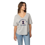 Illinois Fighting Illini Women's Chicka-D Happy V-Neck Grey T-Shirt