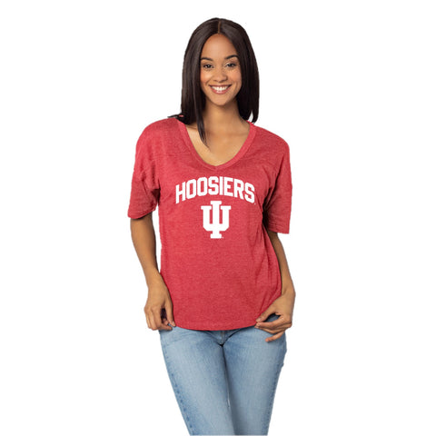 Indiana Hoosiers Women's Chicka-D Happy V-Neck T-Shirt