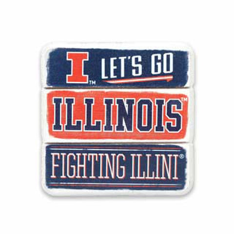 Illinois Fighting Illini Let's Go 3" X 3" Wood Magnet