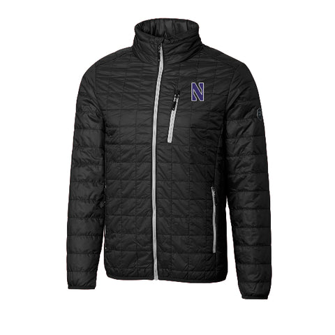 Northwestern Wildcats Men's Cutter &amp; Buck Black Rainier PrimaLoft&reg; Eco-Insulated Full Zip Puffer Jacket