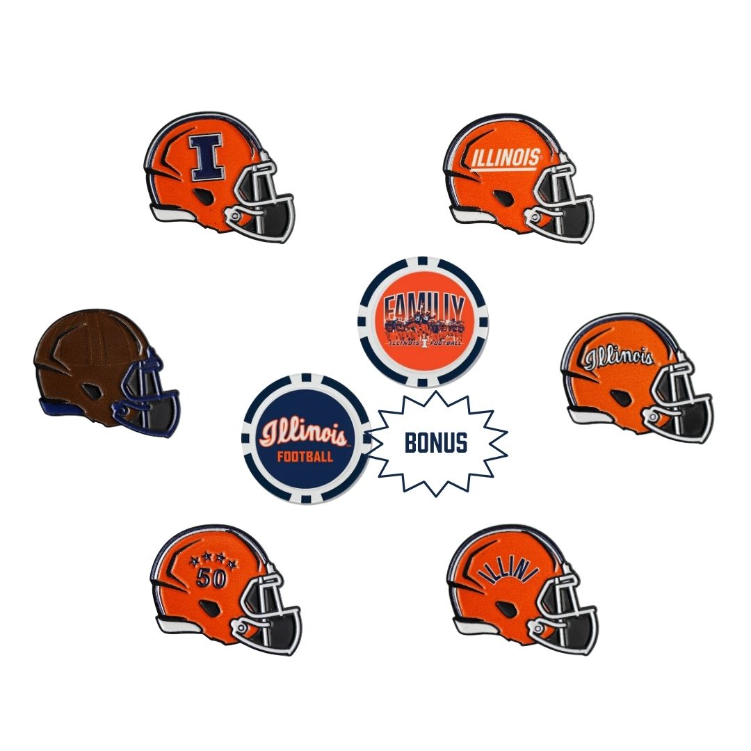 Illinois Football Helmet Pin Set + Football FamILLy Ball Marker