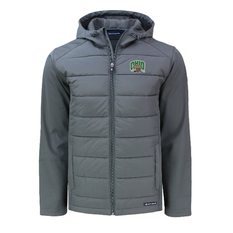 Ohio Bobcats Men's Cutter & Buck Evoke Hybrid Eco Softshell Recycled Full Zip Hooded Grey Jacket