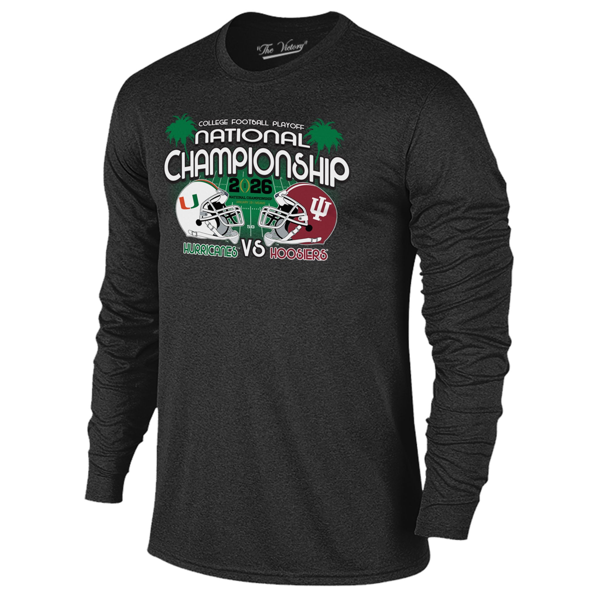 Indiana Hoosiers 2026 CFP Black Dual Helmet Long Sleeve Tee Indiana Hoosiers 2026 CFP Black Dual Helmet Long Sleeve Tee