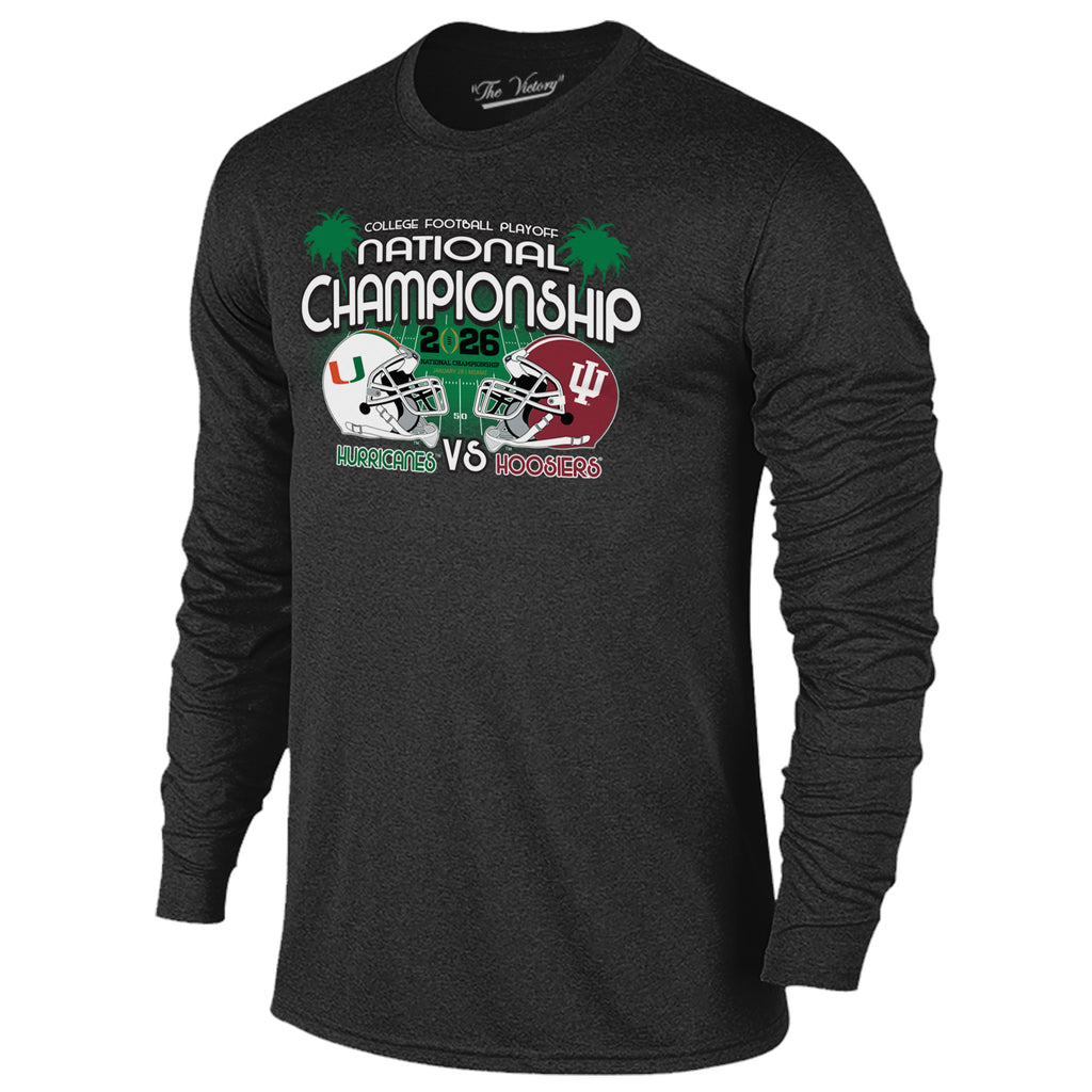 Indiana Hoosiers 2026 CFP Black Dual Helmet Long Sleeve Tee