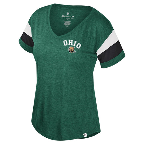 Ohio Bobcats Women's Heather Green V-Neck T-Shirt