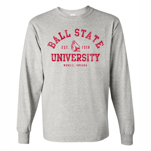 BSU Cardinals Men's Grey Logo Long-Sleeve T-Shirt