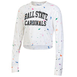 BSU Cardinals Women's Champion Paint-Drop Crop Long-Sleeve Tee
