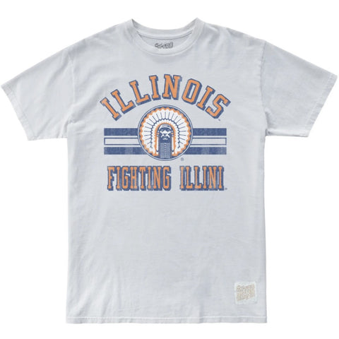 Illinois Fighting Illini Chief Illiniwek Vintage Distressed Off-White Logo T-Shirt