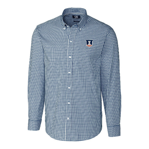 Illinois Fighting Illini Cutter &amp; Buck Men's Cascade Easy Care Stretch Gingham Long Sleeve