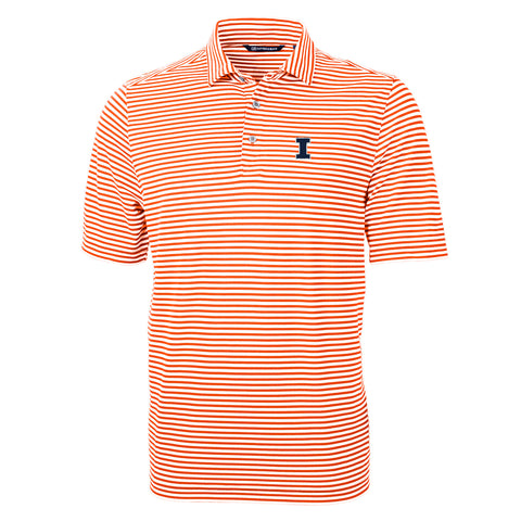 Illinois Fighting Illini Cutter &amp; Buck Virtue Eco Pique Stripe Recycled Mens Polo