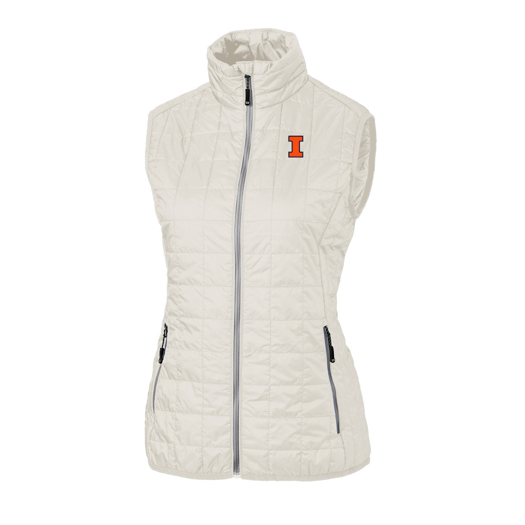 Illinois Fighting Illini Cutter & Buck Women's Coconut Rainier Insulated Full Zip Puffer Vest Coconut / 2XL