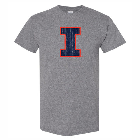 Illinois Fighting Illini Distressed Block I Grey Tee