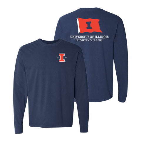 Illinois Fighting Illini Flag Long Sleeve Tee