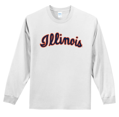 Illinois Fighting Illini White Script Long-Sleeve T-Shirt