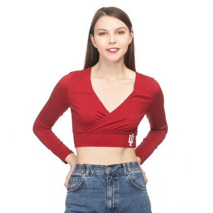 Indiana Hoosiers Long Sleeve Cropped V-Neck Top