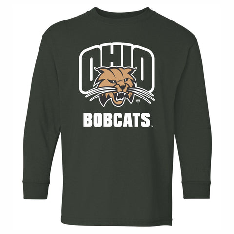 Ohio Bobcats Youth Attack Cat Forest Green Long-Sleeve T-Shirt